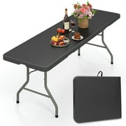 Harigal 8ft Folding Table Portable Fold-in-Half Design with Handle, Large Folding Table for Indoor Outdoor Events, Black